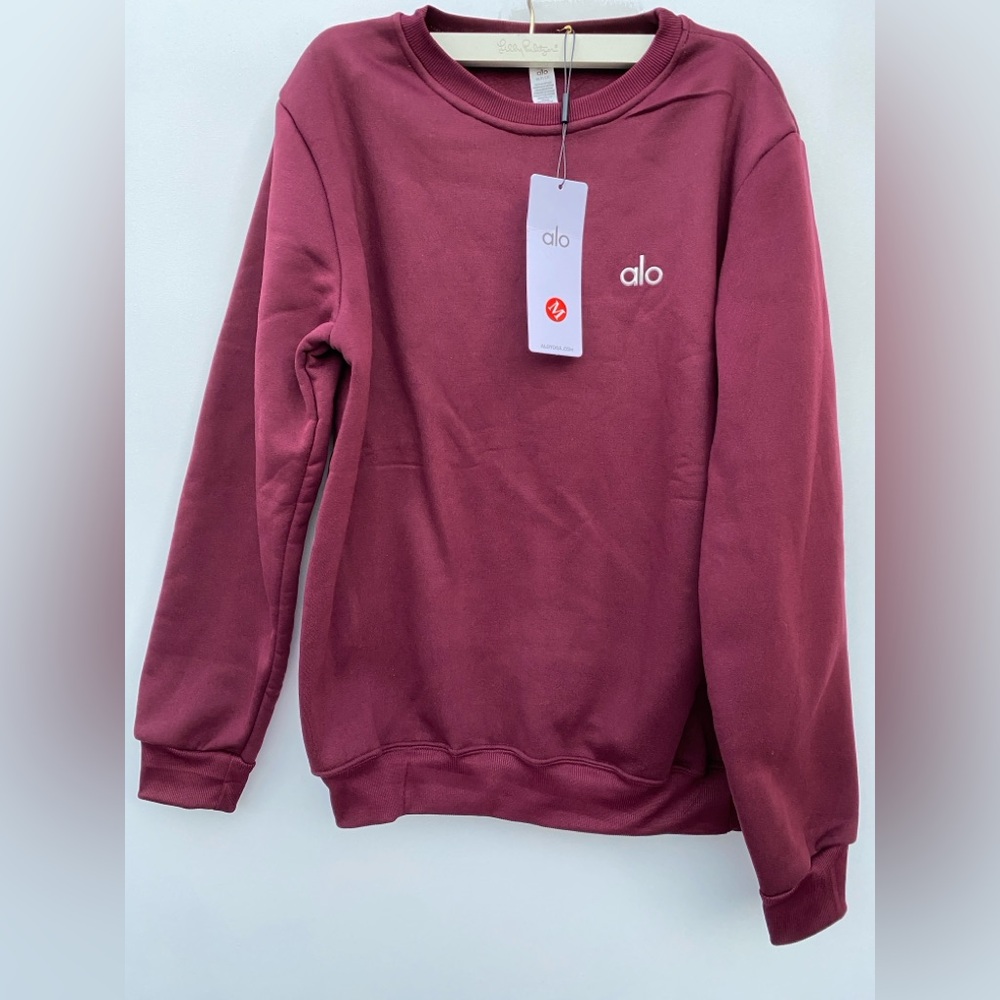 Alo Yoga Accolade Crew Neck Pullover/Pants Burgundy Oversized French Terry